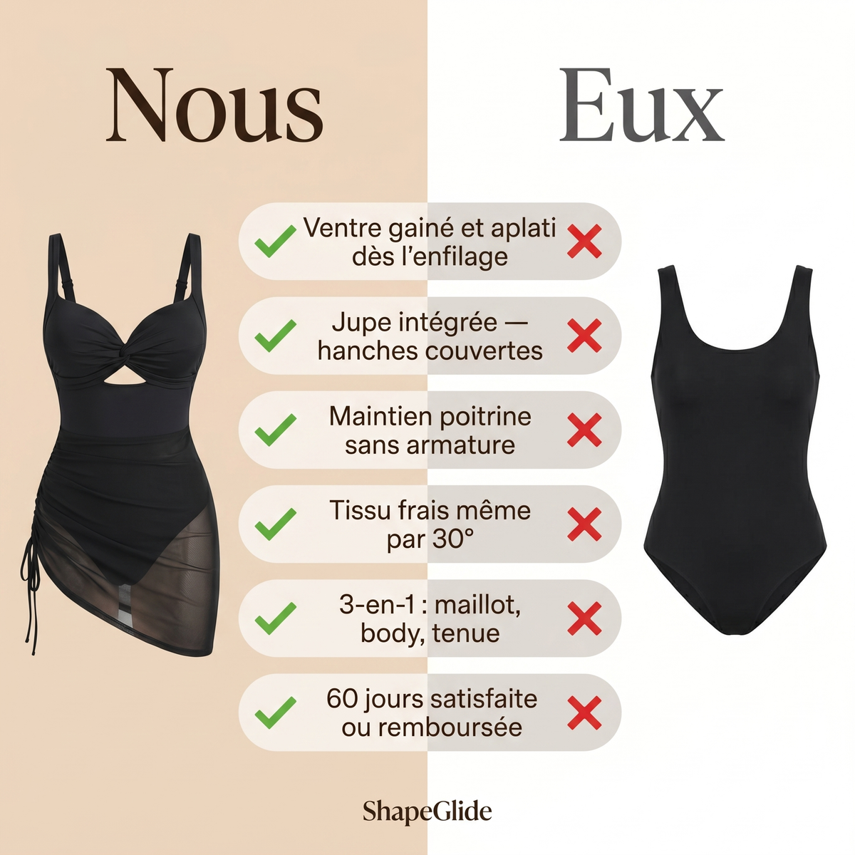 Maillot de bain une pièce gainant — la silhouette que tu mérites, sans effort.